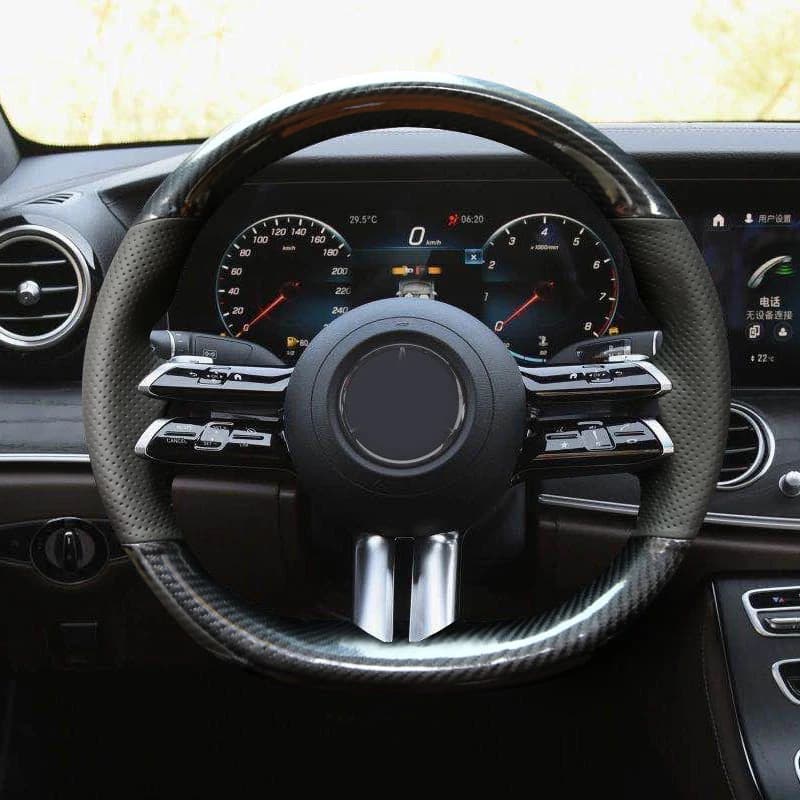 DIY Customized Braid Carbon Leather Car Steering Wheel Cover Anti-Slip For Mercedes Benz C-Class W206 2021-2024 E-Class W213