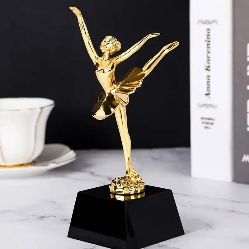 Metal Handicrafts Simulation Figure Sculptures Ballet Figures Dancing Girls Golden Statues Ballet Dance Home Decoration