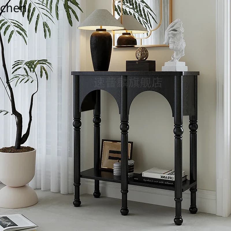 HT entrance cabinet Solid wood living room entry table Simple wall floor storage table Entrance rack