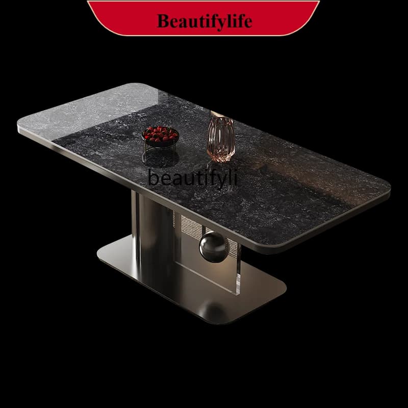 z183 Light luxury rock slab dining table Luxury stone Italian household microcrystalline stone Modern simple dining table