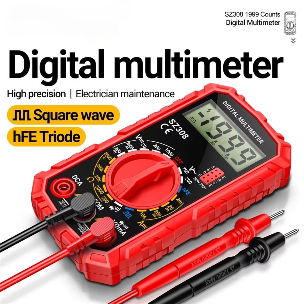 SZ308 Digital Multimeter 1999 Counts AC DC Voltage Manual Range Voltmeter Ammeter Ohm Meter DC Current Resistance