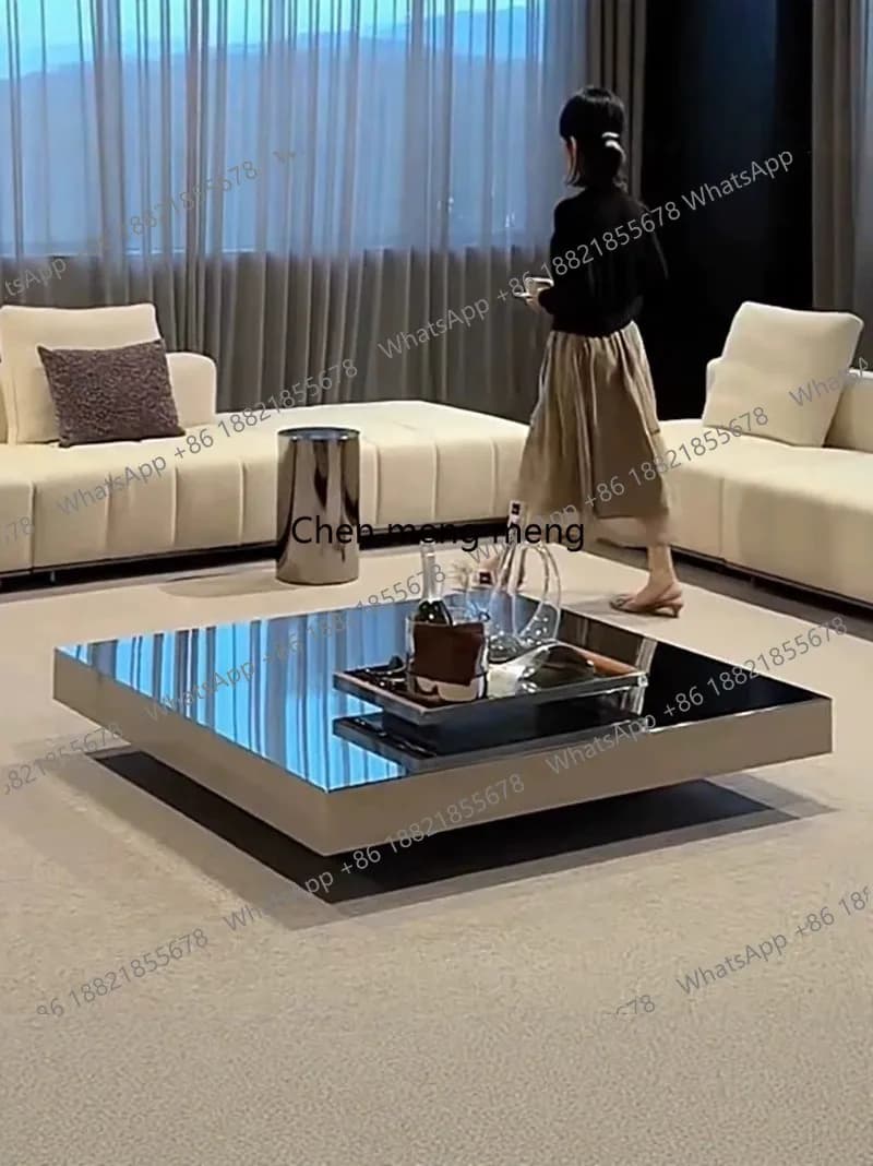 Stainless steel high-end small apartment designer suspended coffee table living room household square