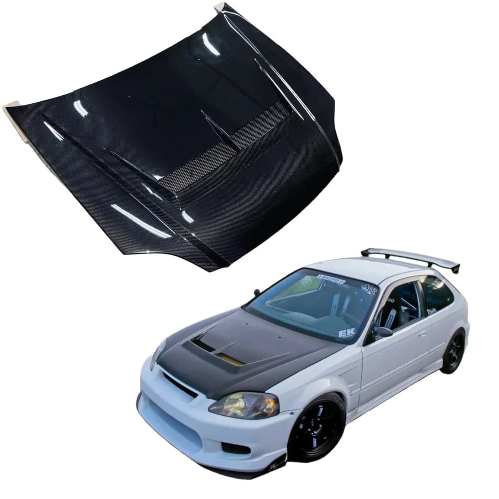 JS Style New Carbon Fiber Bonnet Hood for 1999-2000 for Honda for Civic EK9 Includes Bolts