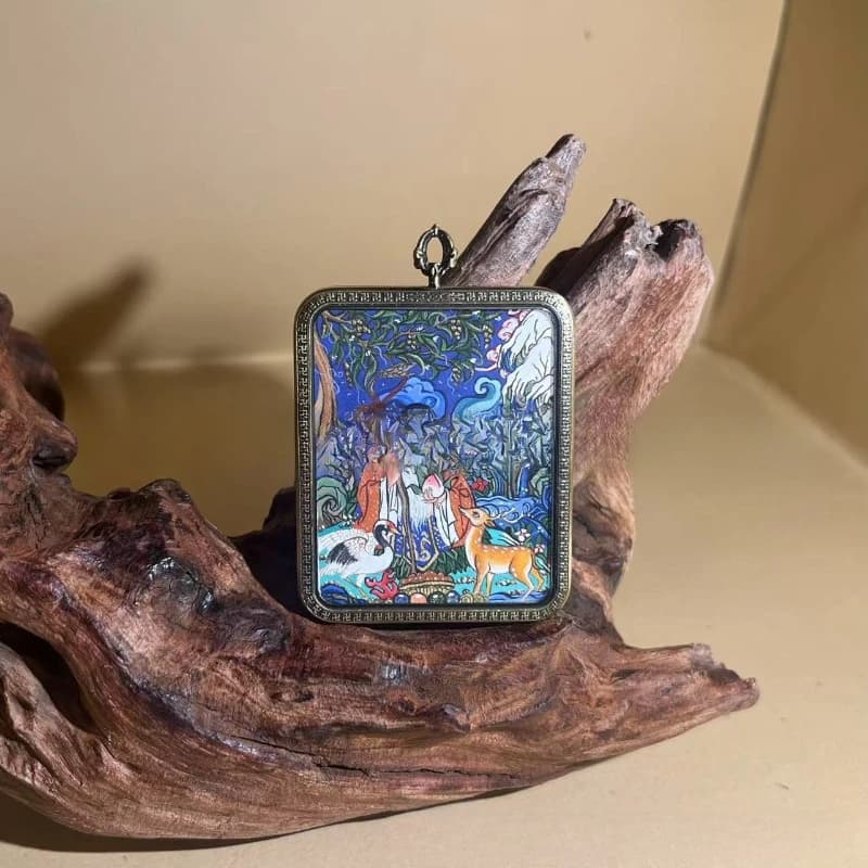 Pure hand-painted Sukiko full-body portrait, portable thangka, handmade cord, pure copper double-sided case pendant, accessory