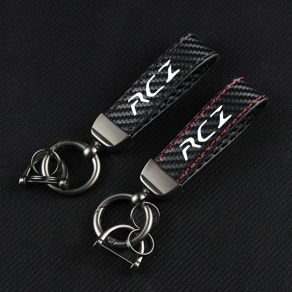 Car Carbon Fiber Leather Rope Car Keychain Key Chain Pendant Keyring Horseshoe Buckle for RCZ RIFTER GT GTline Auto Accessories