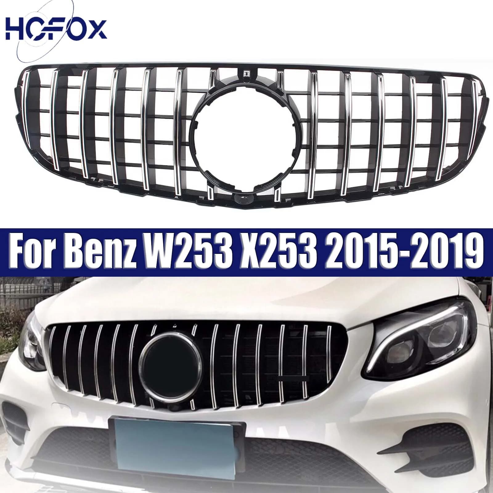 GT Style Bumper Grilles For Mercedes Benz W253 X253 2015 2016 2017 2018 2019 With Camera Hole Front Bumper Grill