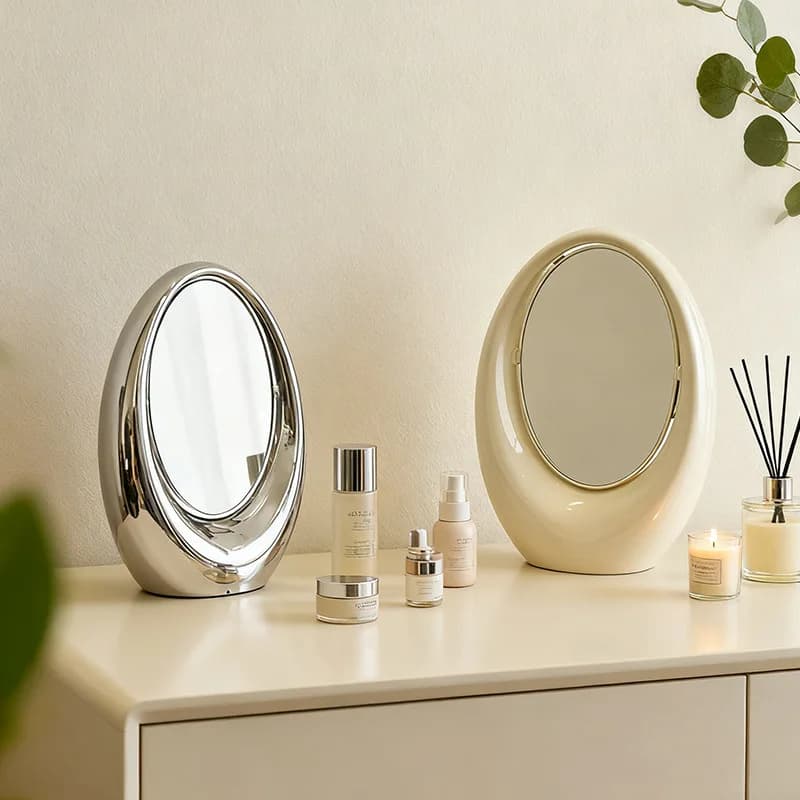 Espejos de doble cara con tapa creativa, espejo elíptico de sensación Premium para escritorio del hogar, decoración de habitació