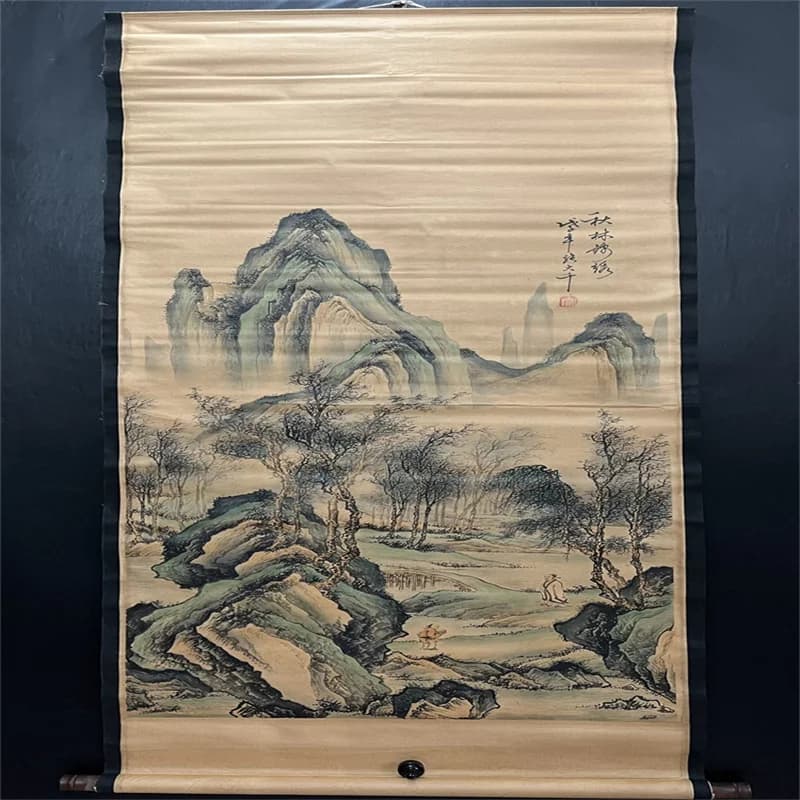 China old Celebrity paintings- Zhang Daqian's Watercolor landscape painting Scroll Autumn Forest Splendor Picture