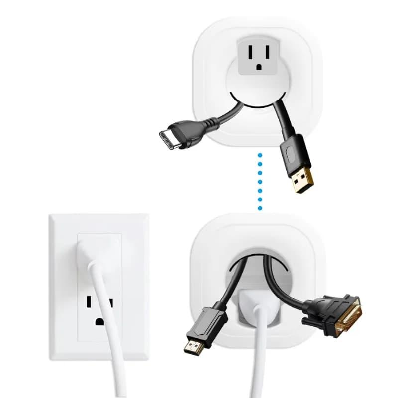 Wall power outlet TV cable management kit, with hole saw and drill accessory TV cable hider