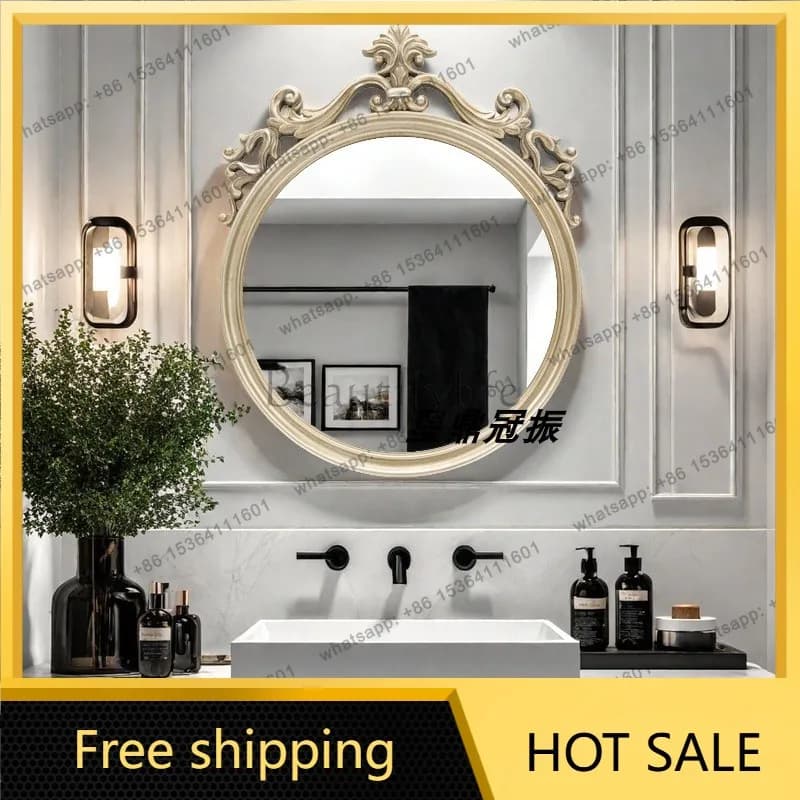 PG French retro smart bathroom mirror, bathroom wall mirror, carved entrance wall decorative mirror