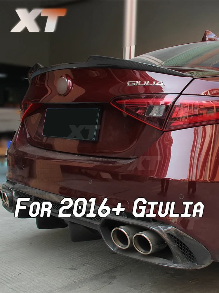 QV Style For Alfa Romeo 2016+ Giulia Dry Carbon Fiber Rear Trunk Spoiler Wings PSM Quadrifoglio Verde Stick Add on With tape