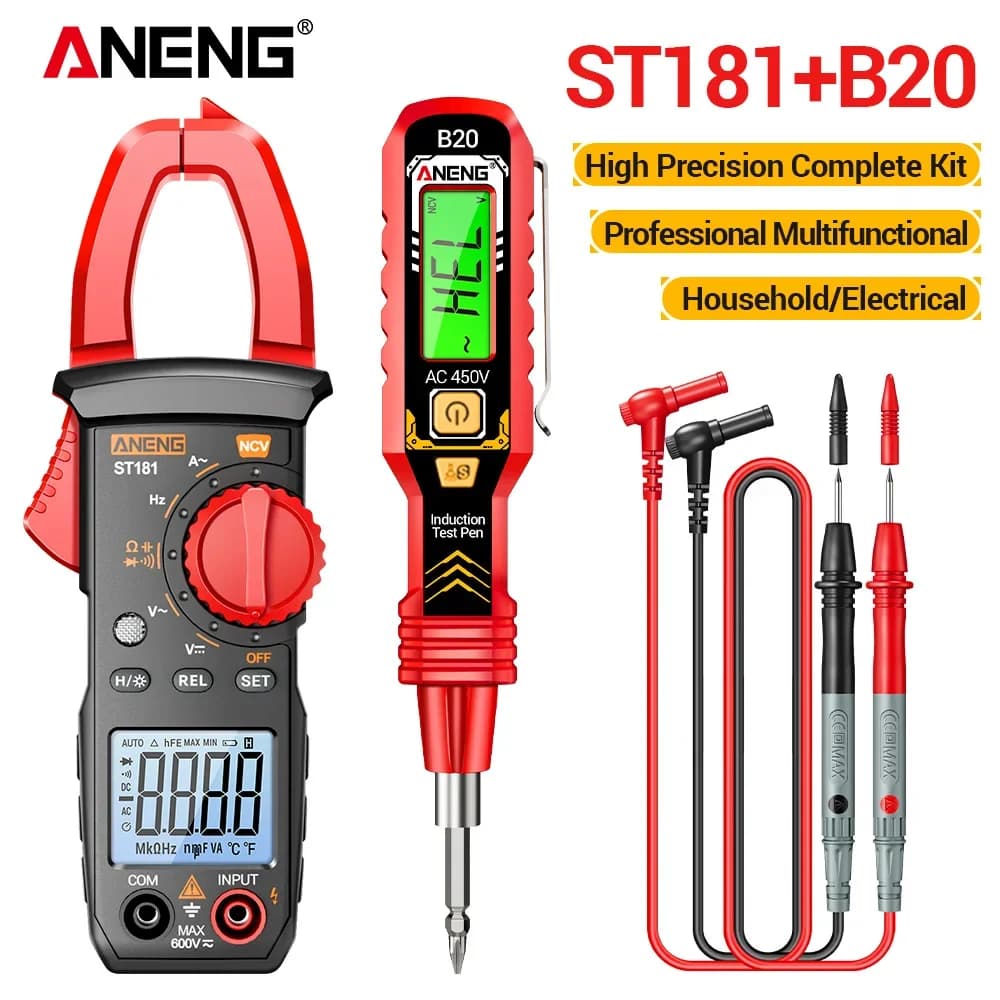 ANENG ST181 Clamp Meter+B20 Voltage Test Pen 4000 Counts 400A AC 600V NCV Backlight Data Hold Auto Off Electrician Repair Kit