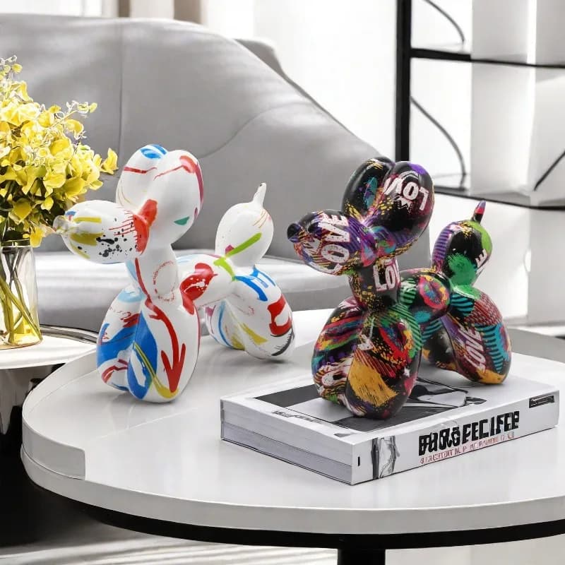 Water Transfer Graffiti Balloon Dog Statue,Art Decoration,Letter Animal Theme,Valentine's Day Indoor and Outdoor Home Decoration