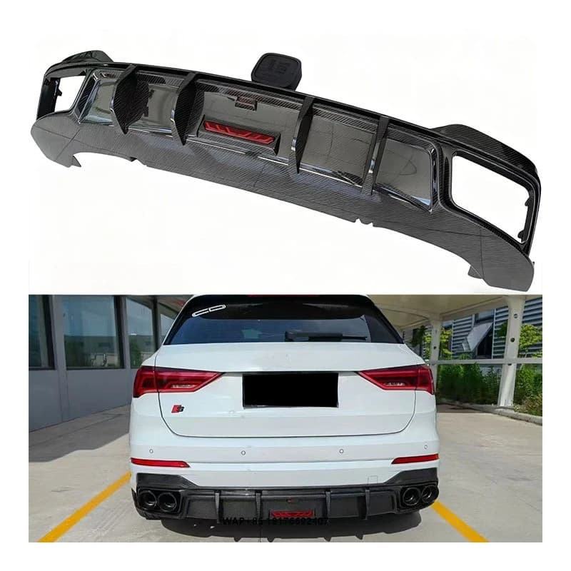 For New forAudi Q3 Dry Carbon Rear Lip Bumper with Exhaust Cut-Outs