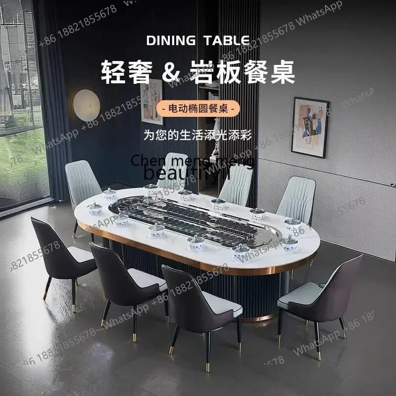 D176  Oval electric dining table rectangular, rotating small hot pot table induction cooker integrated oval table