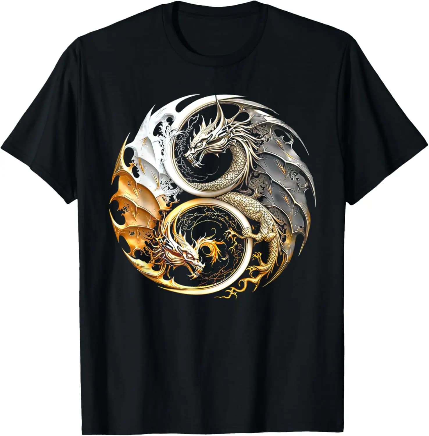 Yin Yang Dragons Moon North Myths Valhalla T-Shirt 100% Cotton O-Neck Short Sleeve Summer Casual Mens T-shirt Streetwear
