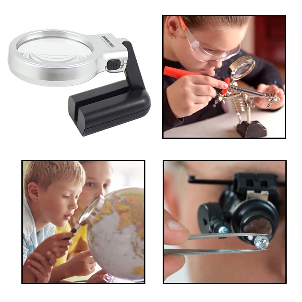 C2 Folding Lamp Loupe Magnifier Portable Handheld Illuminated Magnifying Glass with 2 LED Lights for Jewelry Appreciation