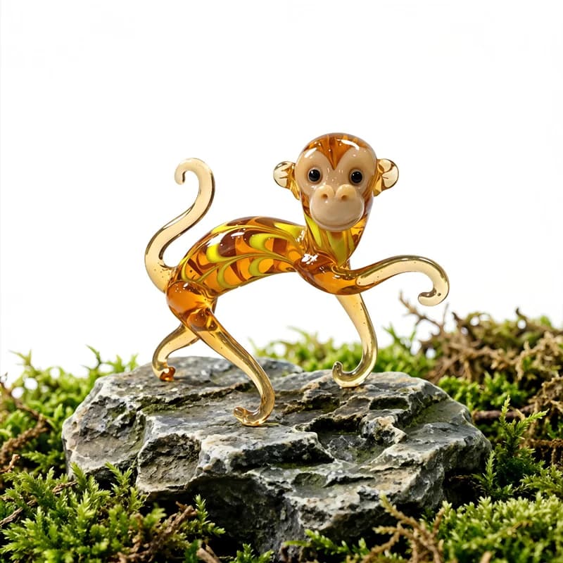 Murano Glass Monkey Figurine Cute Mini Animal Statue Home Desktop Decor Ornament Indoor Room Tabletop Bookshelf Decor Collection