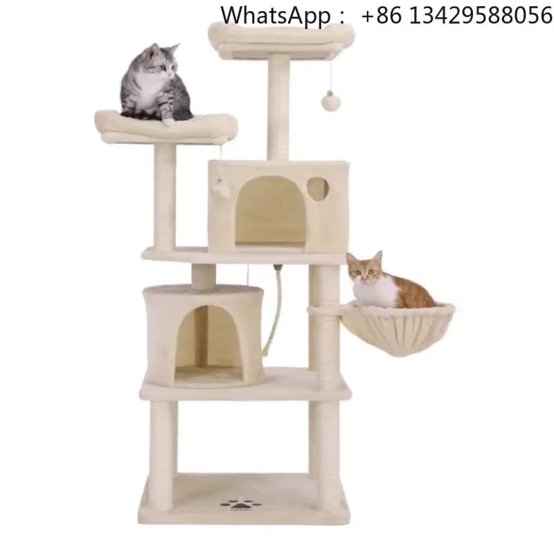 Universal Large All-Season Cat Tree with Integrated Nest Scratching Board for Multiple Cats Wood Climbing Frame Cat Tree Nest