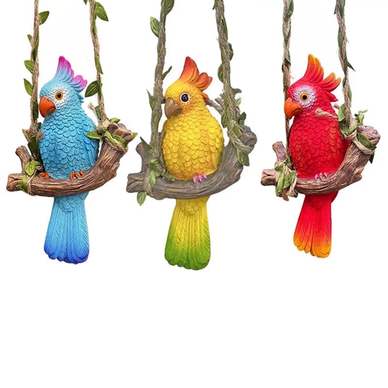 Parrot Swing Figurines Ornaments Hanging Parrot Garden Decor Bird Statue Patio Fairy Garden Lawn Porch Decor
