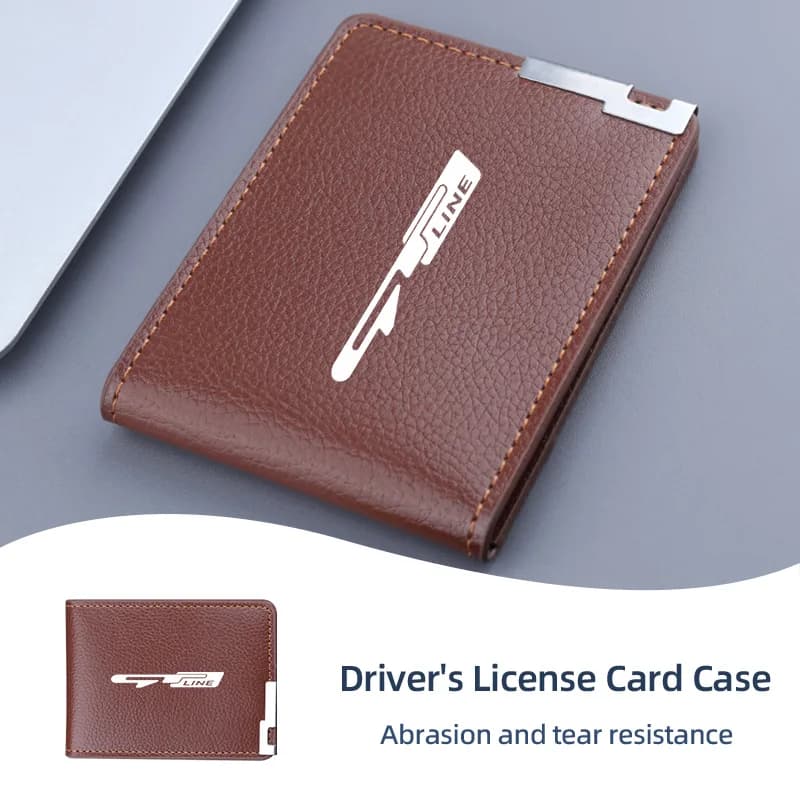 PU Leather Car Credit Card Holder Wallet Coin Purse Auto Accessories For KIA GT Line Forte Seltos K5 Sportage Ceed Soul Cerato