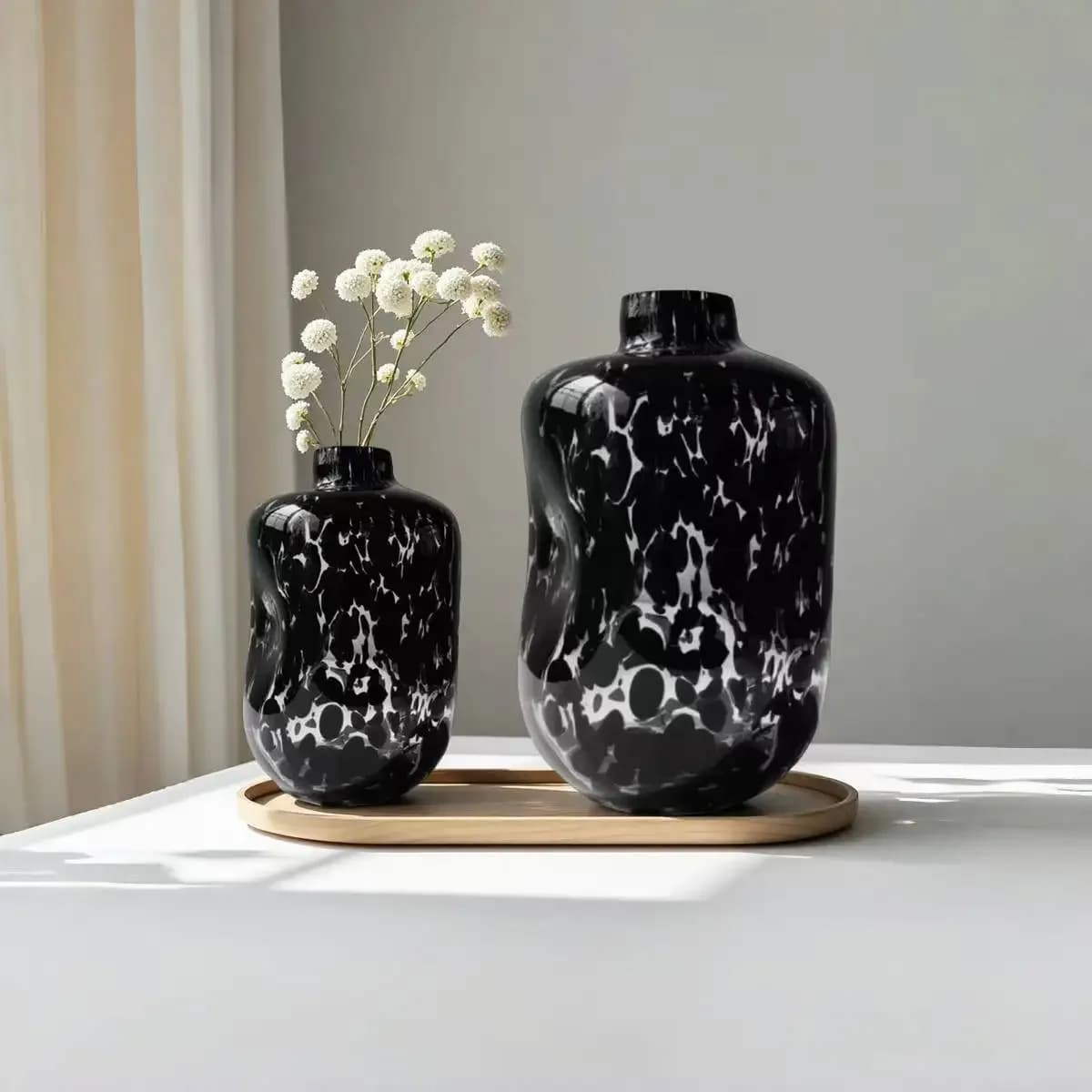 Transparent Black Leopard Print Polka Dot Glass Vase Concave Texture Flower Vase Hydroponics Terrarium Home Decoration