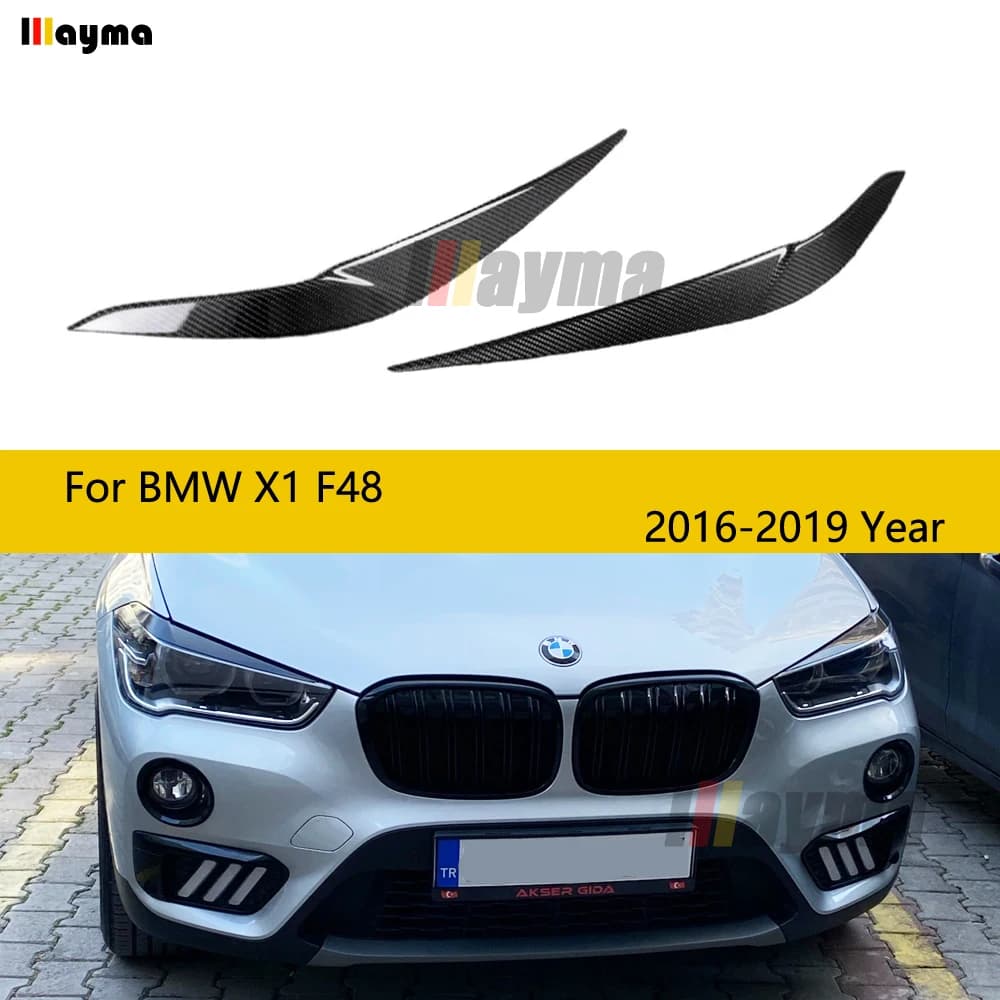 Carbon Fiber Headlight Cover Eyelid For BMW X1 F48 20i Sdrive 25i Xdrive 2016 - 2019 Car Decorative Front Lamp Eyebrow Sticker