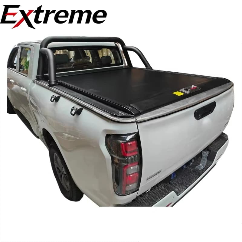 Truckman4x4 Aluminum Alloy Manual Roller Shutter Tonneau Cover Retractable Folding Truck Bed Hard Lid Waterproof Locking LED