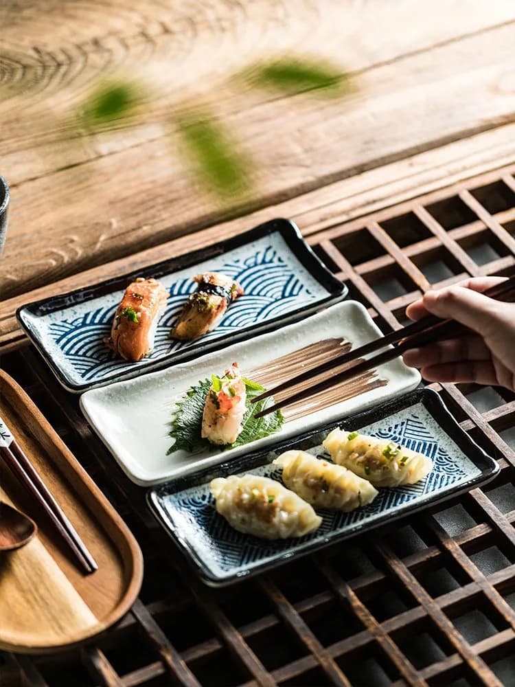 HYS Rectangle Sushi Plate Commercial Household Tableware Creative Ceramic Plate Dumpling Inventory Heart Plate Baking