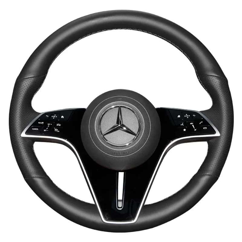 For Benz E300L C260 S350 W206 W213 W223 2021-22 Black Brown Leather DIY Hand Sewn Steering Wheel Cover Handle Cover