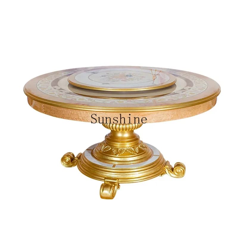 European solid wood carving flower shell parquet process large apartment dining table chair villa furniture customizationYY