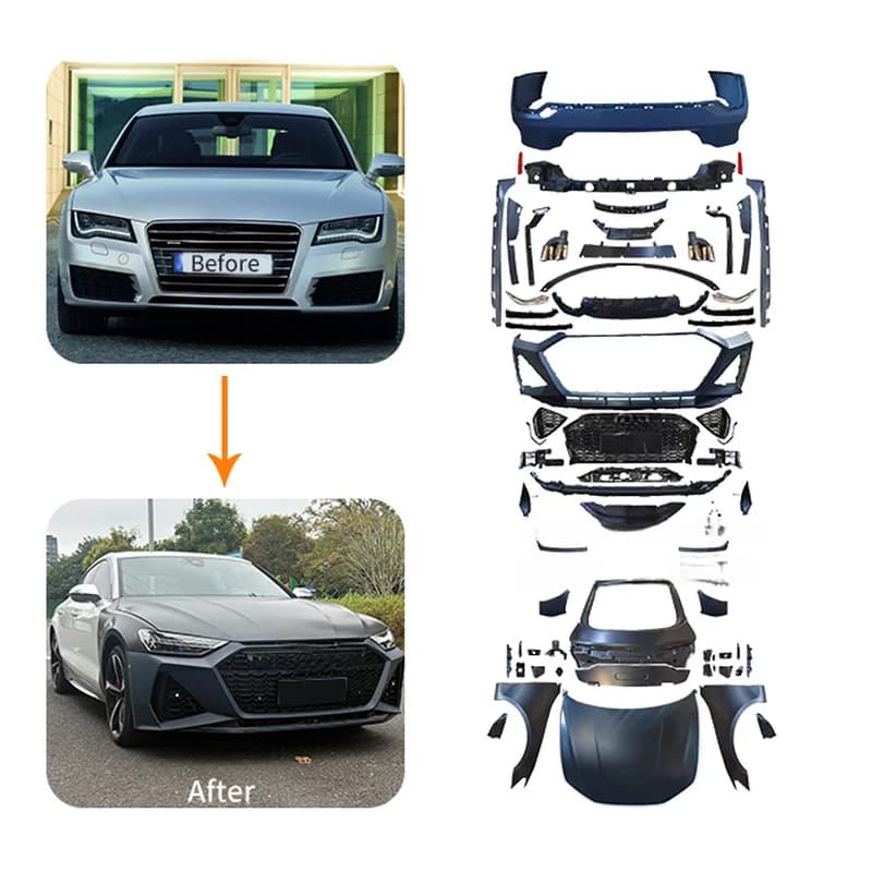 High Quality Body Kit Front Rear Bumper Grille Surround Appearance Refit Fit A7 2011-2018 Upgrade To 2019-2025 Model