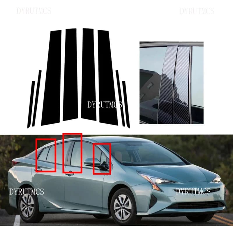 8Pcs Fit For Toyota Prius 2016 2017 2018 2019 2020-2022 Gloss Black Pillar Post Silver Door Decor Window Colum BC Cover Trim