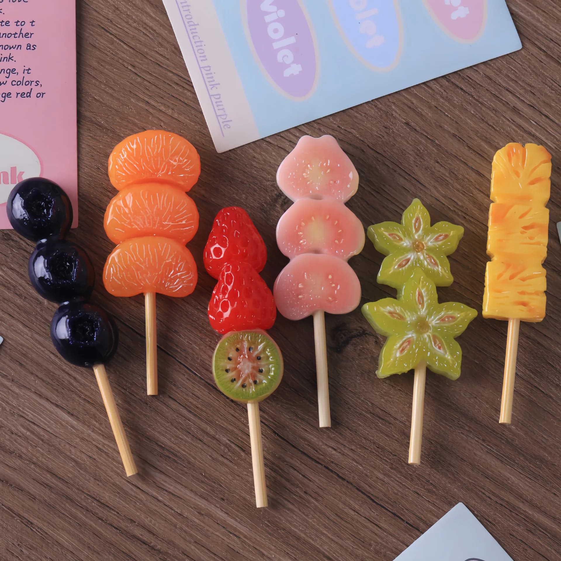 2pcs Mini Candied Fruit Skewer Model Orange Blueberry Food DIY Resin Accessories Miniature Food Model Decoration Craft Ornament