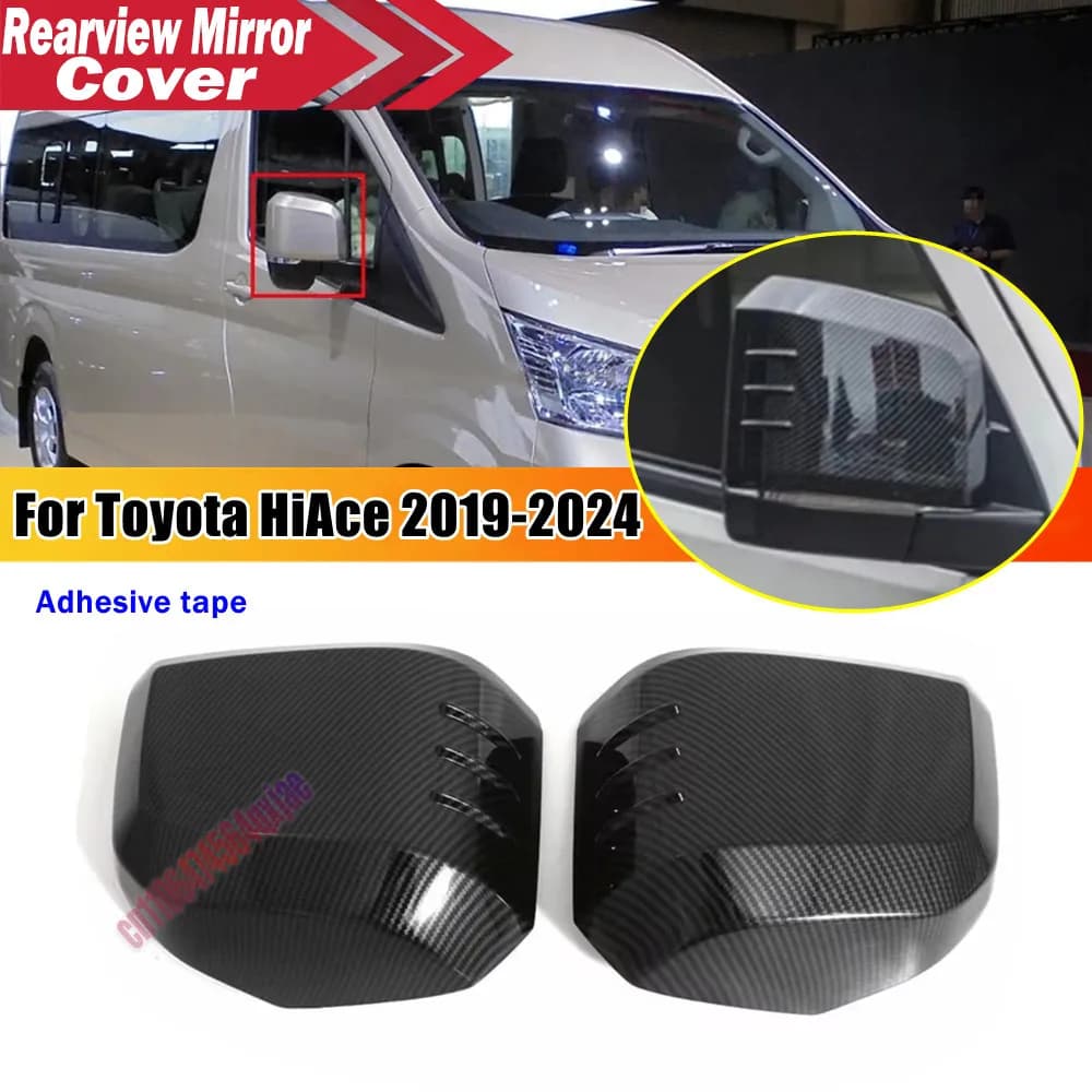 For Toyota HiAce Granvia Commuter 2019-2023 ABS Car Rearview Side Mirror Cover Wing Cap Exterior Door Trim Adhesive Sticker