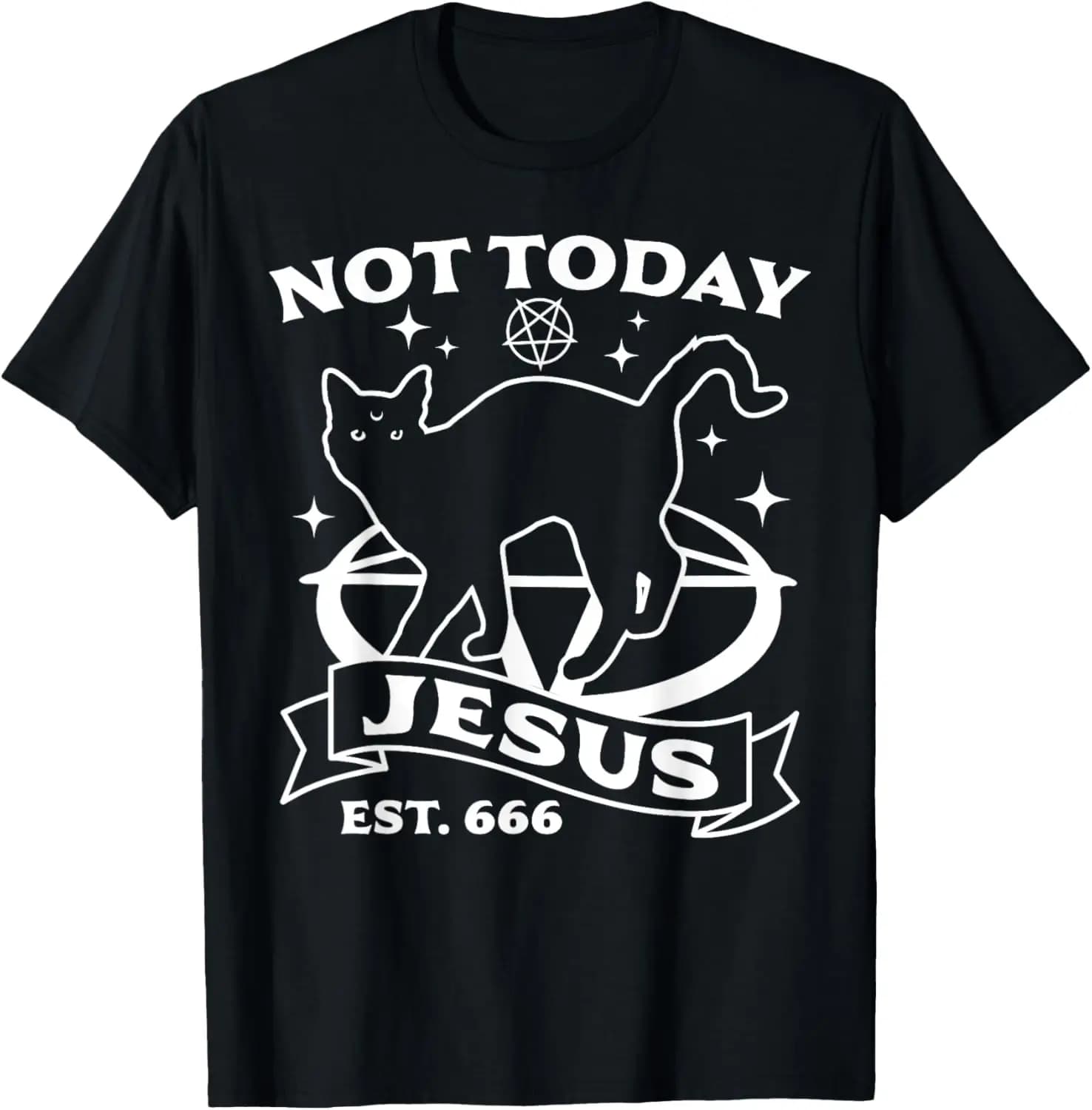 Not Today Jesus - Black Cat Satanic Devil Halloween Goth T-Shirt 100% Cotton O-Neck Short Sleeve Summer Casual Mens T-shirt