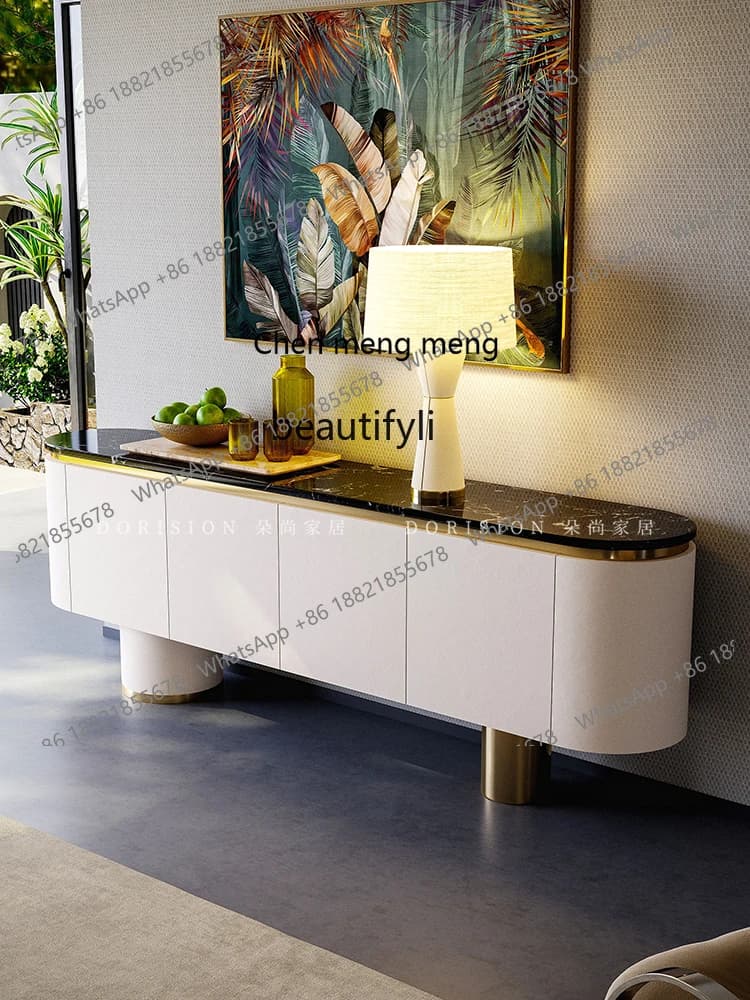 Y183Modern light luxury dining side cabinet, living room storage decorative cabinet, simple natural luxury stone entrance cabine