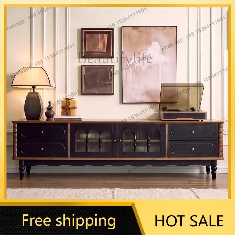 PG French antique solid wood TV cabinet, living room light luxury high-end storage integrated floor cabinet