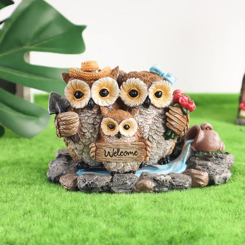 Cute Cartoon Owl Animal Welcome Sign Decoration Piece For Outdoor Garden And Yard, Resin Craft Ornament