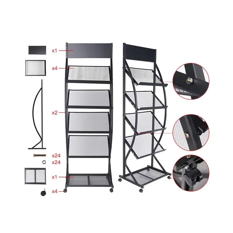 Foldable Aluminum Acrylic Zigzag Magazine Catalog Holder A4 Size Brochure Rack Stands for Promotional Advertising