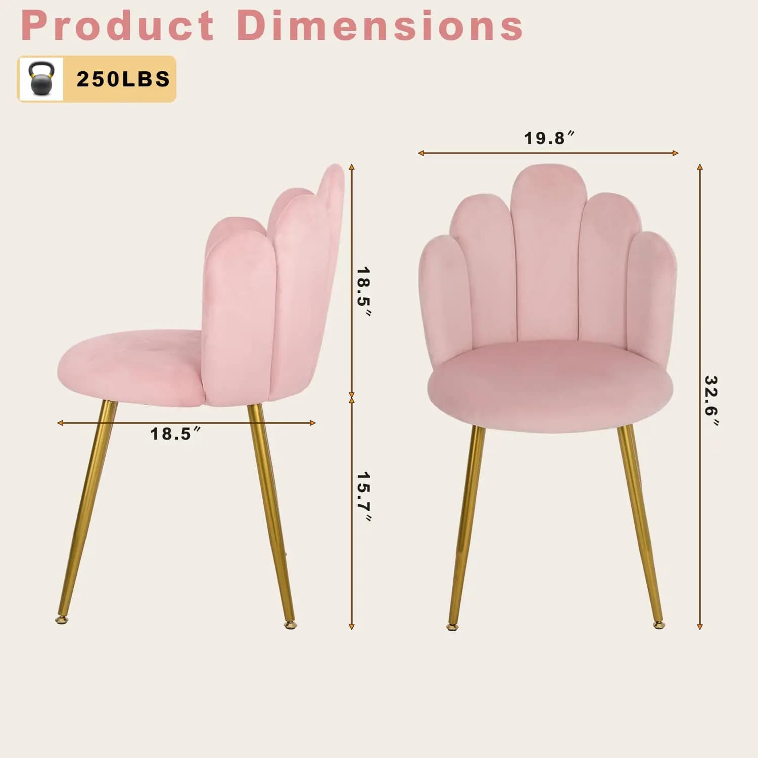 Vanity Chair for Makeup Room - Midcentury Modern Accent Velvet Chair with Back Support, Gold Legs for Living Room Bedroom (Pink)