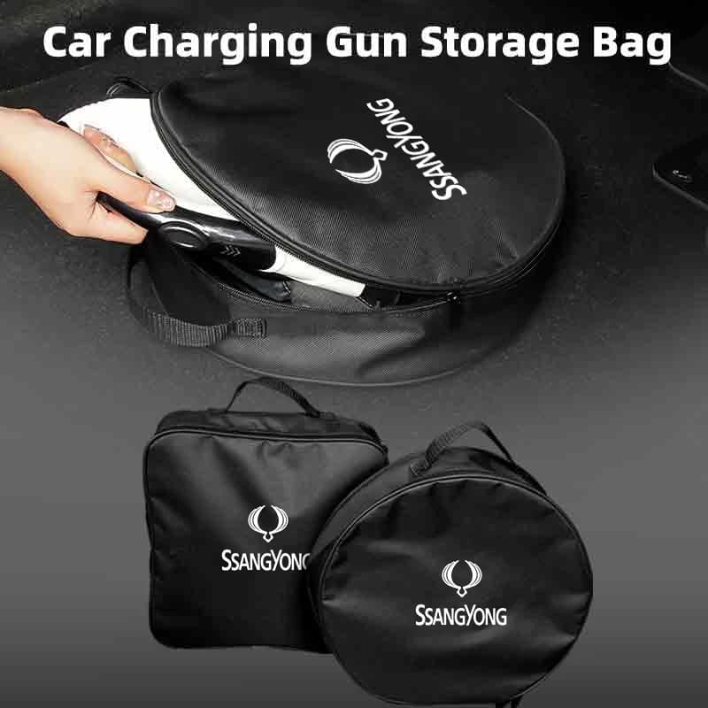 Car Charging Gun Storage Bag Trunk Cable Tools Pouch Interior For SsangYong Actyon Korando Rexton Kyron Rodius Tivoli Musso Chai