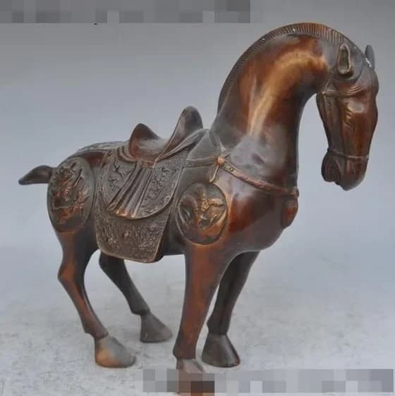 YM  320   9"chinese fengshui Bronze dragon Phoenix Zodiac Tangma Horse success statue
