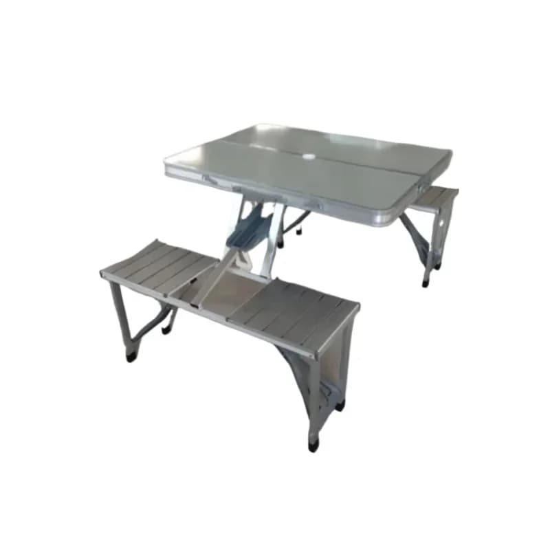 A practical outdoor folding aluminum table and chair designed for picnics and trips