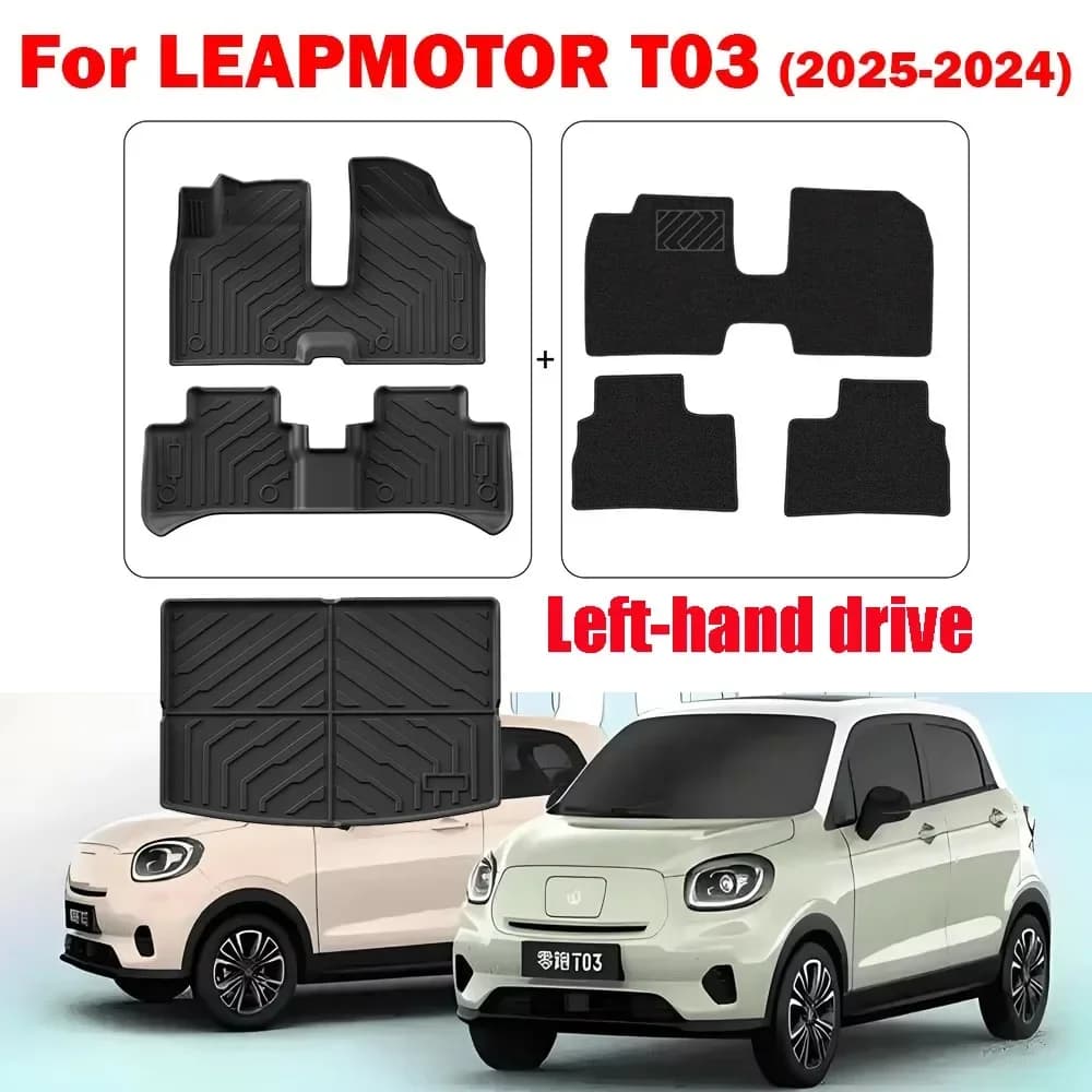 Compatible with LEAPMOTOR T03 LHD 2024-2026 TPE Floor Mats & Trunk Mat, All Weather Floor Liners Backrest Mats TPE Heavy Duty