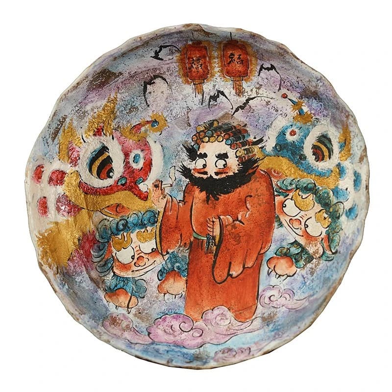 Guochao retro lion dancing pot bearing pure handmade Yinyuanyuan hand-painted pot holder dry brewing Kung Fu tea set tea mat