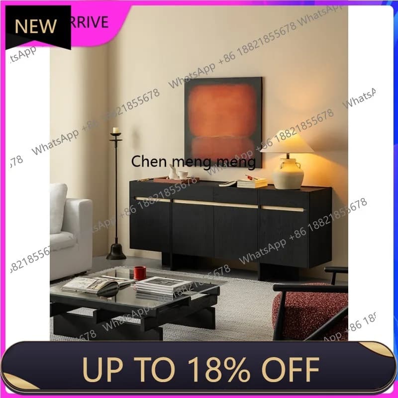C88 Side cabinet solid wood black household living room bedroom ash wood storage side cabinet