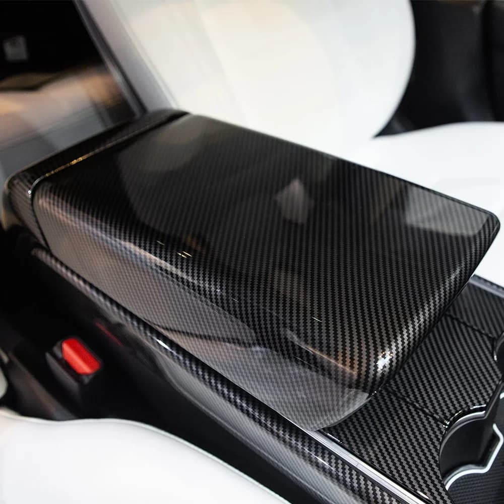 Car Armrest Box Protective Carbon Fiber ABS Cover For Tesla Model 3 Y Central Control Armrest Interior Accessories