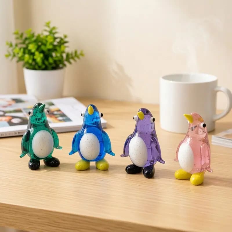 Handmade Mini Glass Penguin Figurine - Cute Small Animal Statue for Home Tabletop Decor Ornament Collectible Xmas New Year Gift
