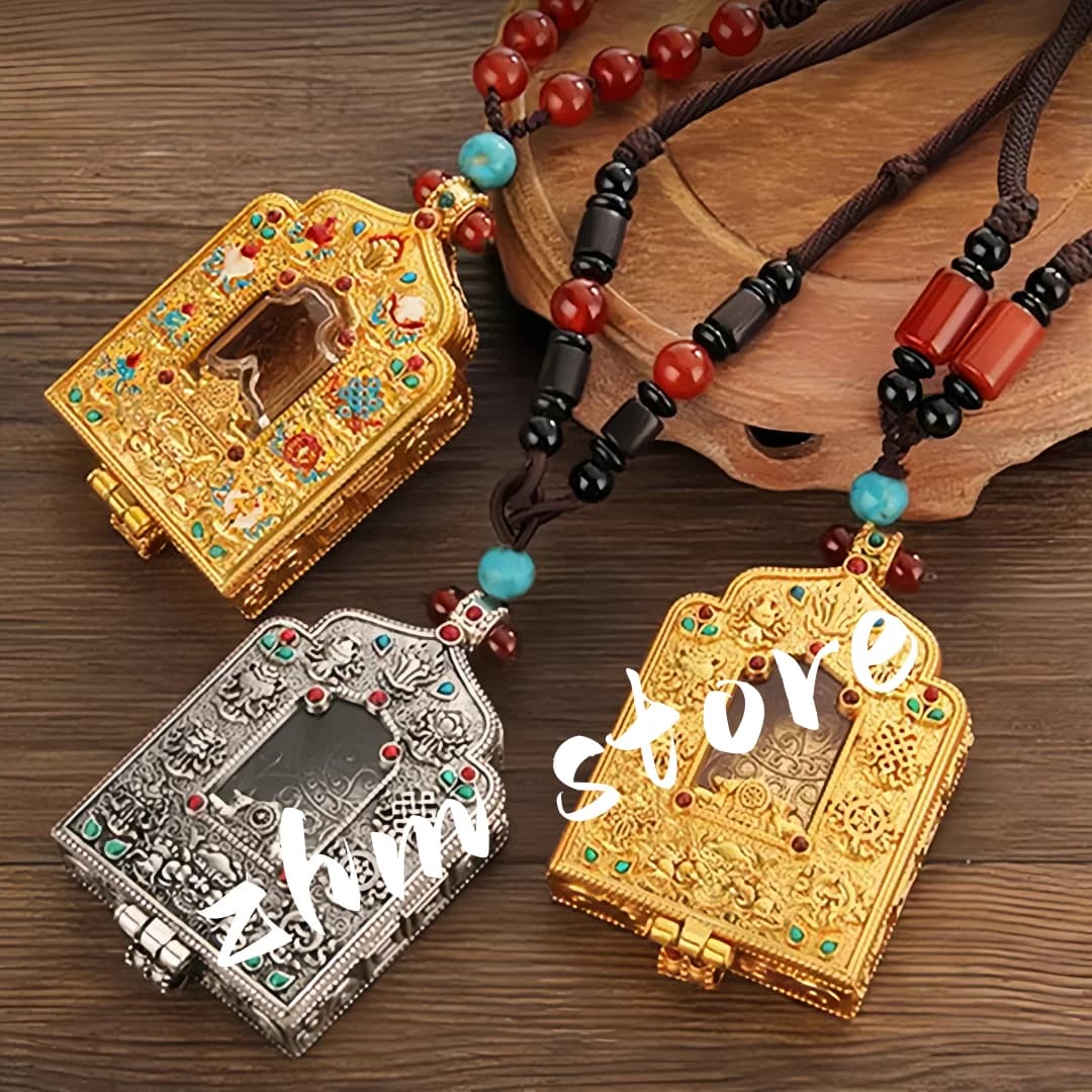 Silver/Gold Plating Buddhist Suppliers Alloy Metal Surangama Sutra Playing Pearls Decorate Exquisite Gawu Box Tibetan Pendant